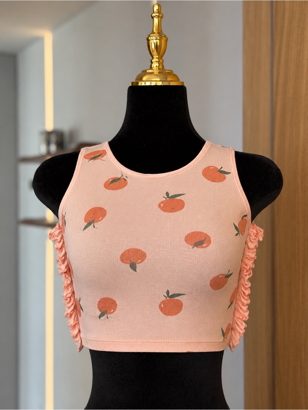 Jessica Simpson Coquette Peach Print Fringe Crop Top | Playful Muse